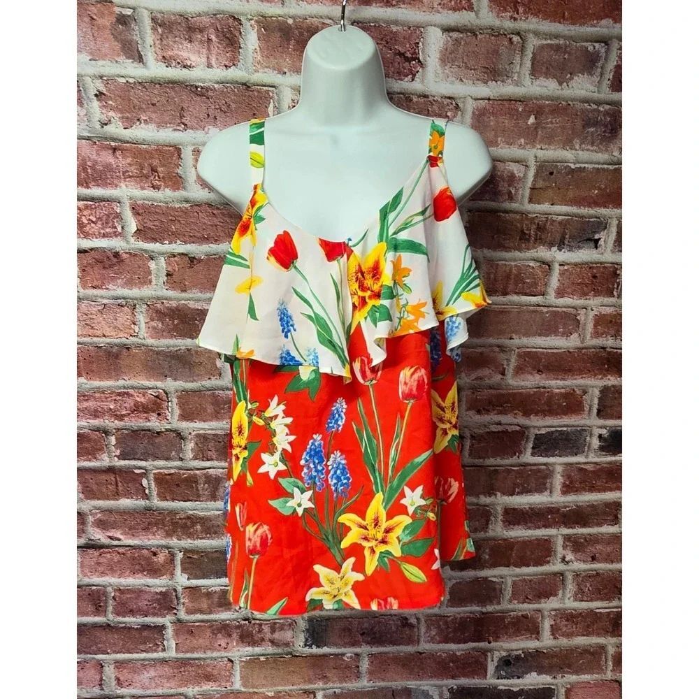Women's 7TH AVENUE  Floral Ruffle Overlay Tank Top Size Large‎